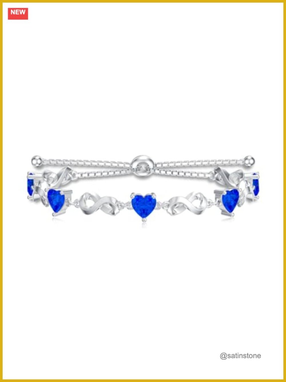 925 Sterling Silver Infinity Heart Birthstone Bracelet Adjustable Women's
